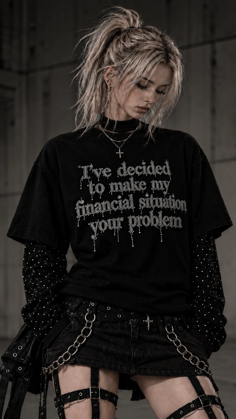 AETHRA shirt worn by a platinum-haired model
